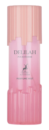 Roze cilindrische delilah body mist fles met matching dop en hertenlogo voor dames