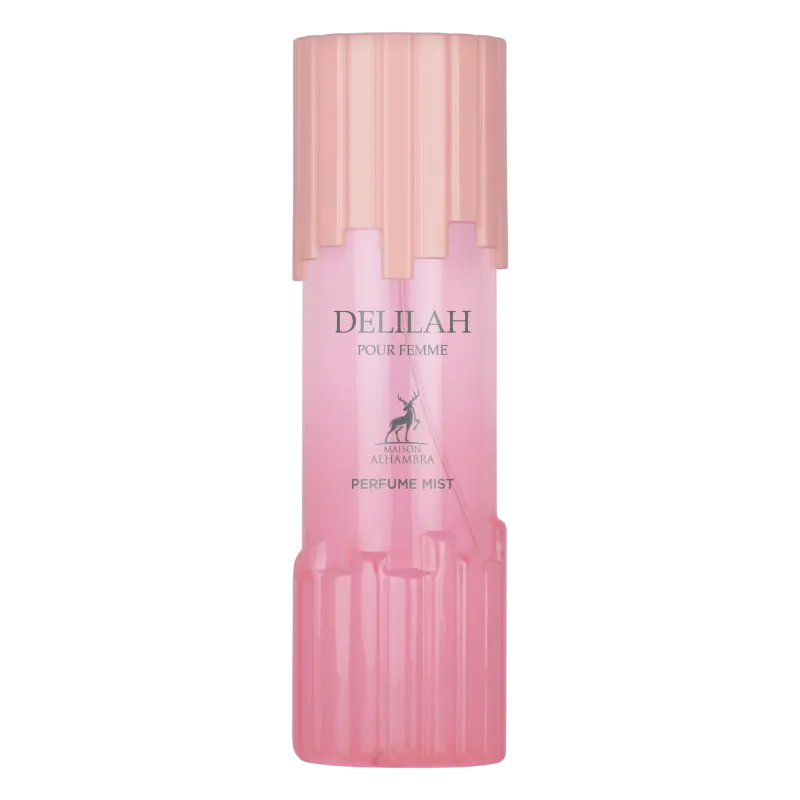 Roze doorschijnende fles delilah body mist parfummist pour femme van antonio alhambra