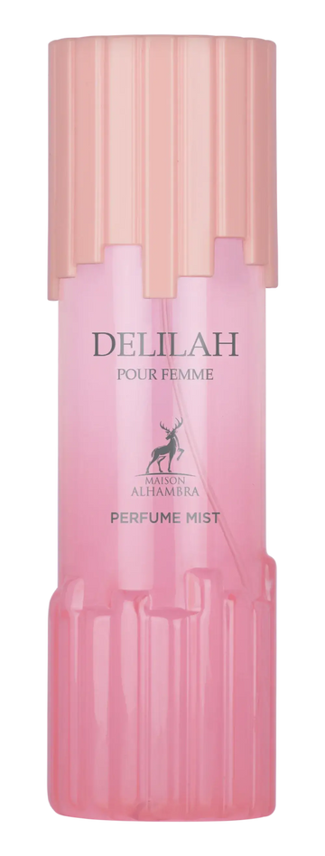 Roze doorschijnende fles delilah body mist parfummist pour femme van antonio alhambra