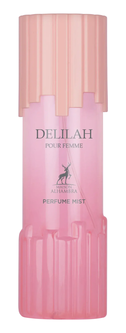 Roze doorschijnende fles delilah body mist parfummist pour femme van antonio alhambra