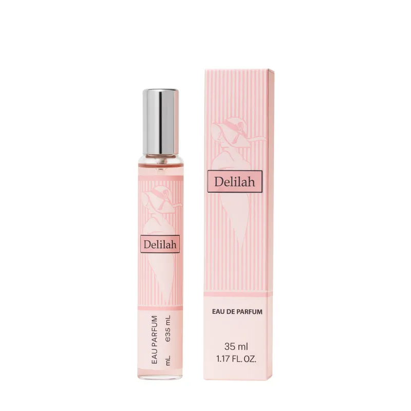 Roze gestreepte Delilah Eau de Parfum 35 ml sprayfles met zilveren dop en doos