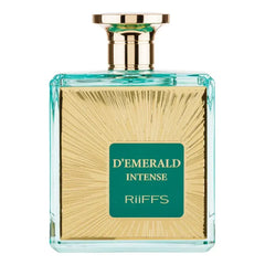 Emerald groen en goud parfumflesje voor D’Emerald Intense met warme hout-geur