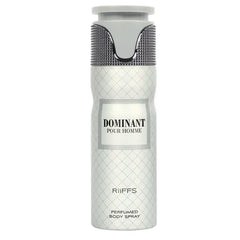 Deodorant Dominant spray can met witte en grijze body spray en textuur bovenkant