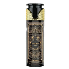 Deodorant Goodness Oud Black met zwarte en gouden fles en ingewikkeld ontwerp