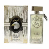 Heldere glazen parfumfles dinaar unisex 100ml edp met zilveren dop en sierlijk label met adelaarlogo