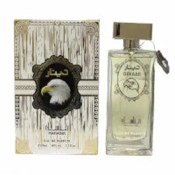 Heldere glazen parfumfles dinaar unisex 100ml edp met zilveren dop en sierlijk label met adelaarlogo