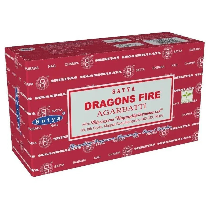 Red box van Satya Dragons Fire wierookstokjes voor een intense geur van dragons fire