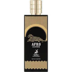 Zwarte en gouden parfumflacon met luipaarddesign en Afro Leather branding