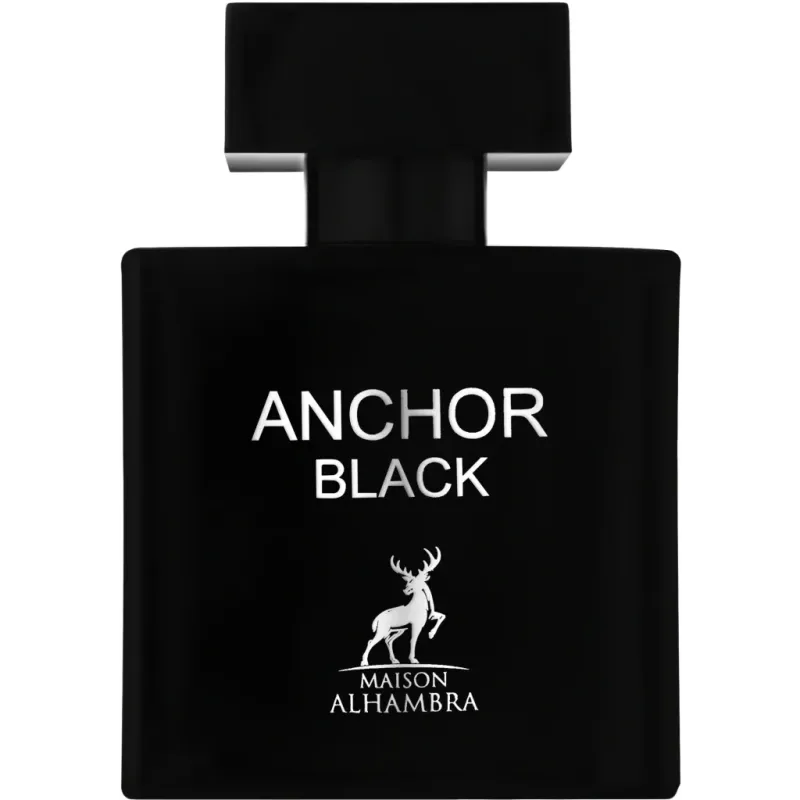 Zwart parfumflesje met Anchor Black branding en een hert logo van parfum Anchor Black