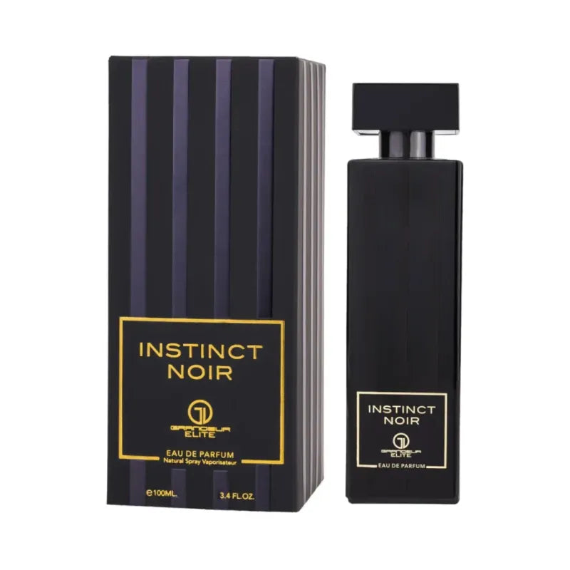 Zwarte parfumfles en doos van Eau de Parfum Instinct Noir voor luxe geurbeleving