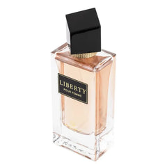 Rechthoekige parfumfles met zwarte dop van Eau de Parfum Liberty, grandeur elite