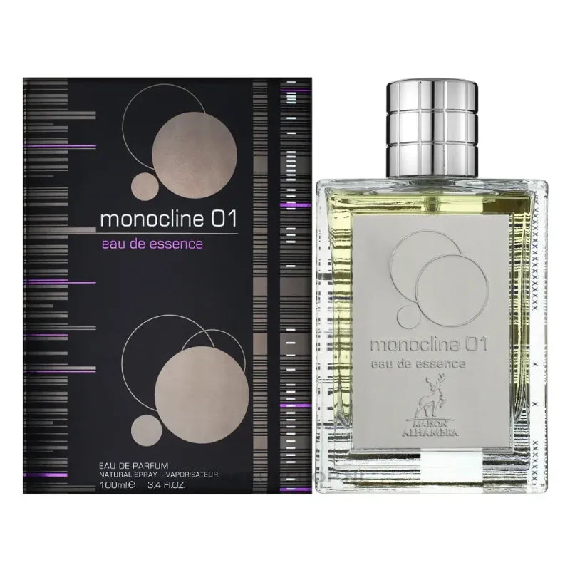 Minimalistisch parfumflacon en doos van Eau de Parfum Monocline 01 met bloemig top