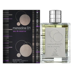 Minimalistisch parfumflacon en doos van Eau de Parfum Monocline 01 met bloemig top