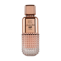 Roze gouden parfumfles met textuur en Rose Seduction VIP branding voor parfum Rose Seduction