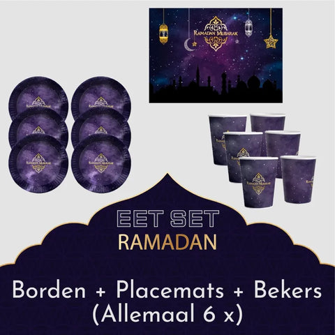 Eetset Ramadan paars/goud 6 personen Islamboekhandel.nl