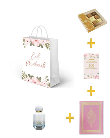 Eid Cadeau in tas (luxe Koran, dua boekje, chocolade + parfum) - Islamboekhandel.nl