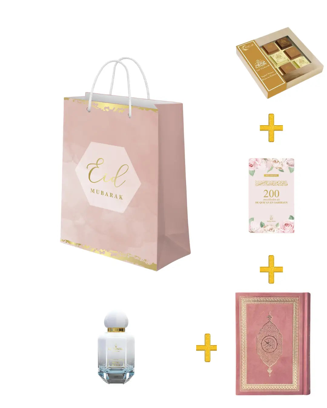 Eid Cadeau in tas (luxe Koran, dua boekje, chocolade + parfum) - Islamboekhandel.nl