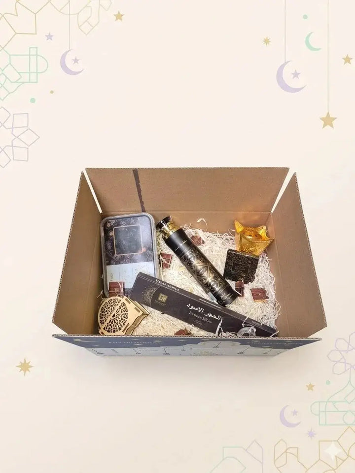 Zwart en goudkleurig sierlijk wierookstokje in decoratief doosje uit eid cadeaupakket arabian nights