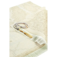Luxe Ottomaanse Chenille Gebedskleed + tasbih -Crème - Islamboekhandel.nl
