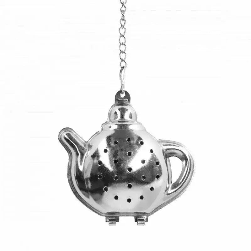 Zilveren theepotvormige metalen theezakje met ketting voor ophangen in eid cadeaupakket lekker genieten luxe