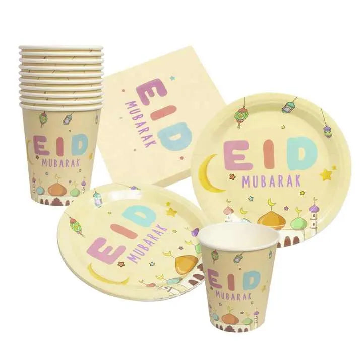 Eid Mubarak-themed pastel party tableware set with Eid Cupcakewrappers Lampion