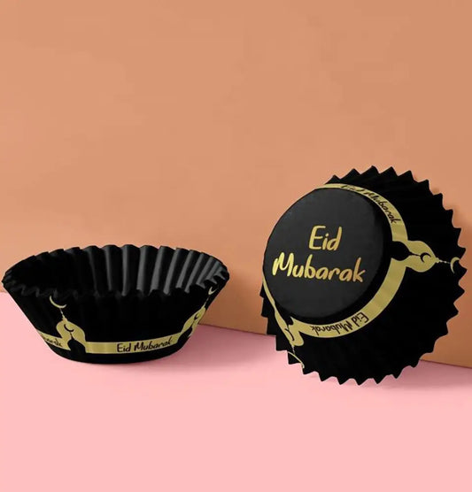 Eid cupcakewrappers zwart/goud (50 stuks) - Islamboekhandel.nl