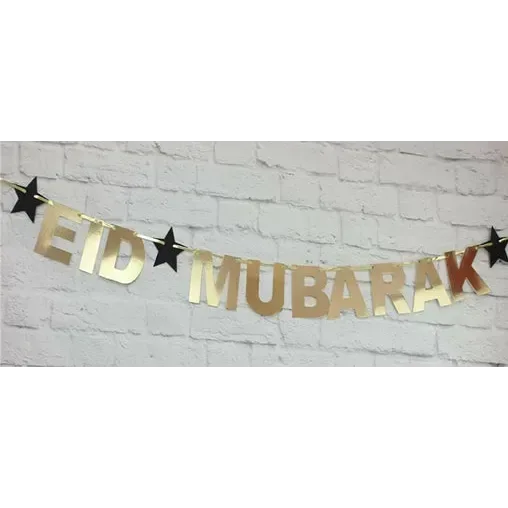 Eid letterslinger goud met zwarte sterren - Islamboekhandel.nl