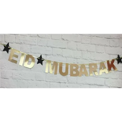 Eid letterslinger goud met zwarte sterren - Islamboekhandel.nl