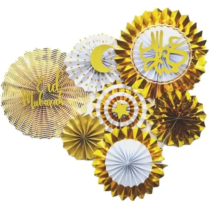 Eid mubarak papier waaier set -goud - Islamboekhandel.nl