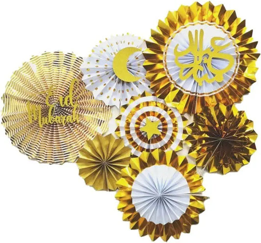 Eid mubarak papier waaier set -goud - Islamboekhandel.nl