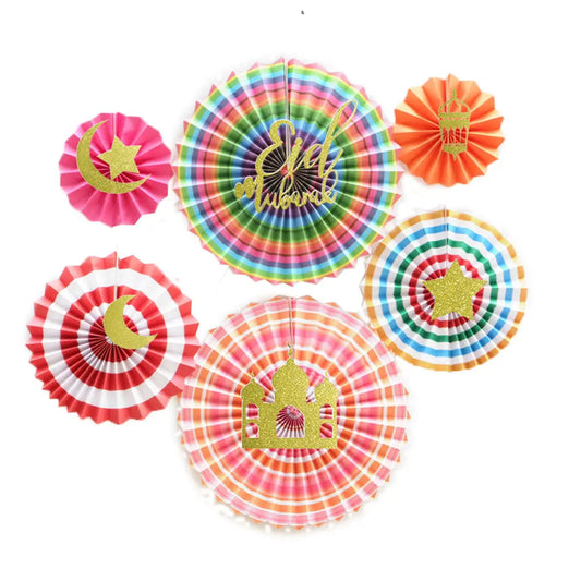Eid mubarak papier waaier set -pastel - Islamboekhandel.nl