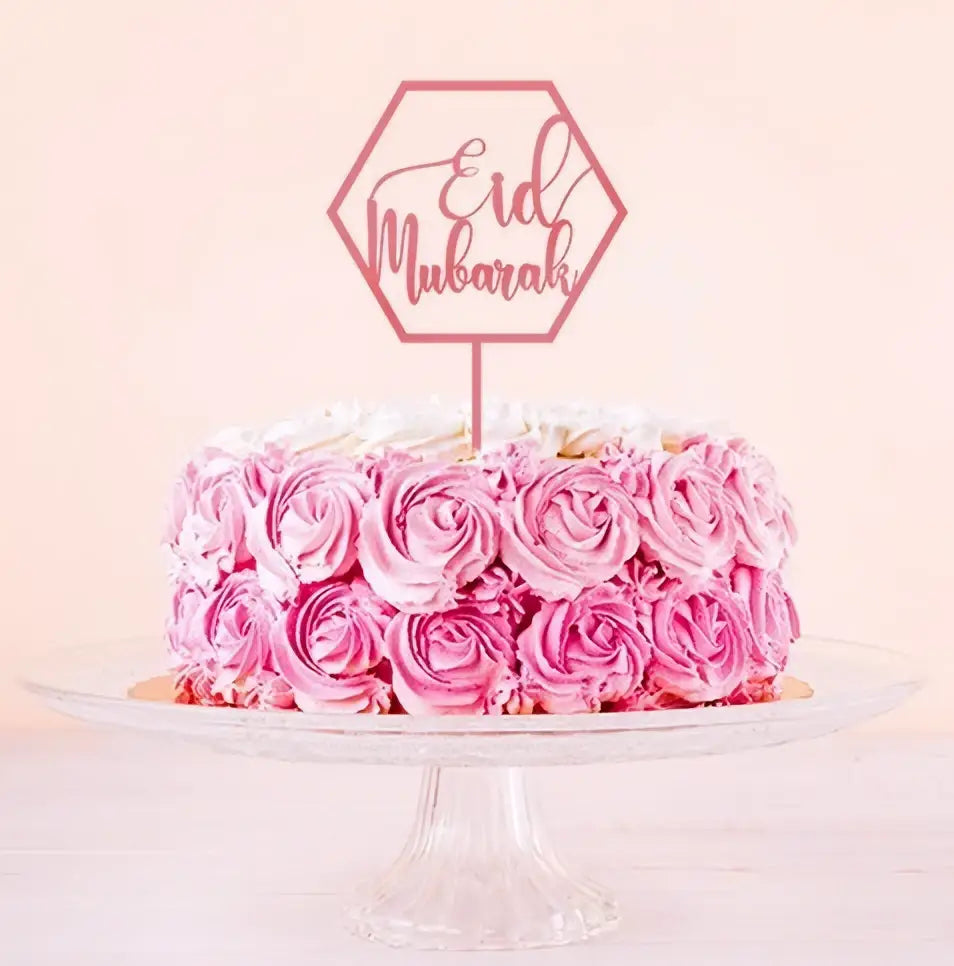 Eid Mubarak Taarttopper ruit roze - Islamboekhandel.nl