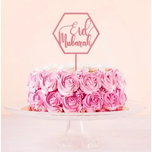 Eid Mubarak Taarttopper ruit roze - Islamboekhandel.nl