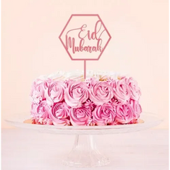 Eid Mubarak Taarttopper ruit roze - Islamboekhandel.nl