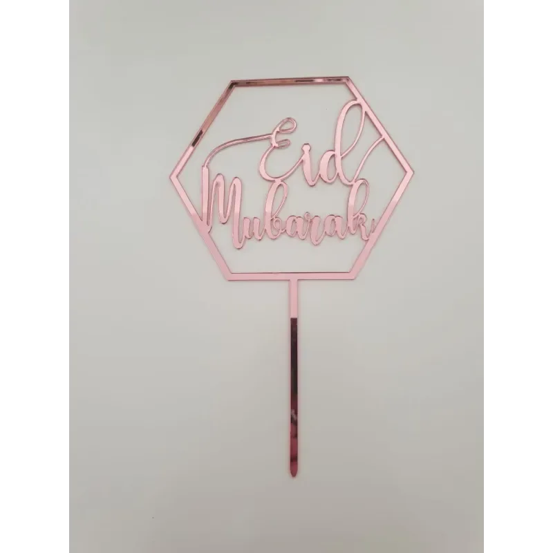 Eid Mubarak Taarttopper ruit roze - Islamboekhandel.nl