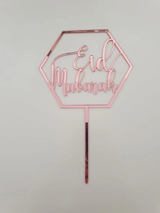 Eid Mubarak Taarttopper ruit roze - Islamboekhandel.nl