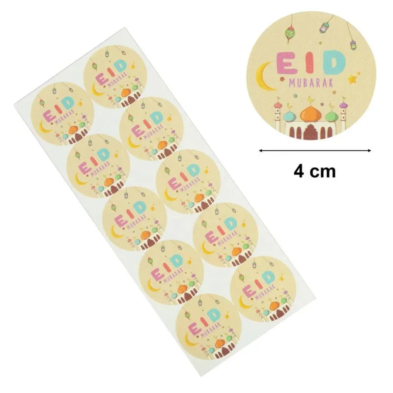 Eid stickers in pastel kleuren met moskee en feestontwerpen voor kinderen