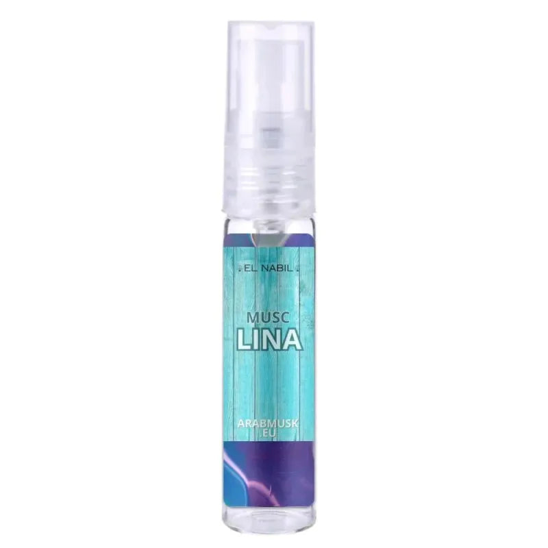 Turquoise parfum Musc Lina spray bottle van El-Nabil Parfum