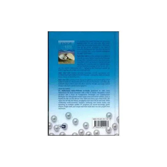 Blauw boek enjoy your life iiph met parelthema en witte tekst door dr muhammad abdur-rahman al-areefy