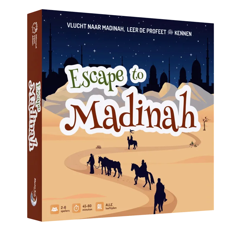 Escape to Medina bordspel promotiefoto met spelregels en medespelers in actie