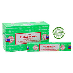 Groene dozen Satya Eucalyptus wierookstokjes voor een frisse geur en ontspanning