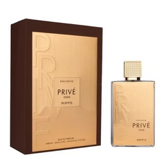 Goldkleurige parfumfles en bijpassende doos voor Exclusive Prive Gold met zwarte bessen