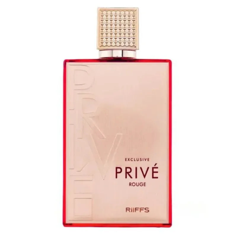 Rectangulaire glazen parfumfles met textuele gouden dop voor Exclusive Prive Rouge