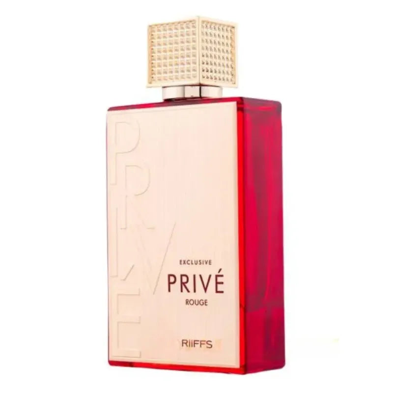 Rectangulaire rode en gouden parfumfles met textuurkap voor Exclusive Prive Rouge