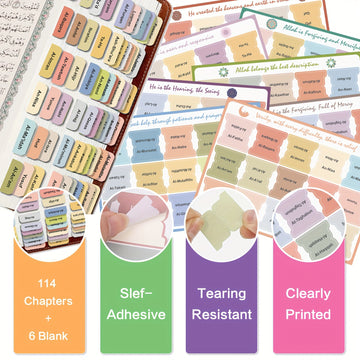 Koran index tabs: 114 soera's plus 6 blanco, zelfklevend