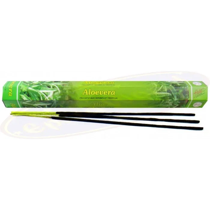 Groene tube van Flute Aloe Vera wierookstokjes met drie zwarte wierookstokken