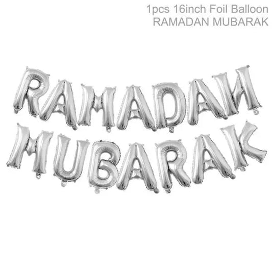 Folieballon ramadan mubarak goud met zilveren folieletters geschikt voor feestdecoratie tijdens ramadan