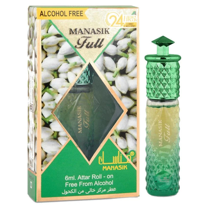 Alcoholvrije Full Manasik parfum roll-on in groene decoratieve fles met verpakking