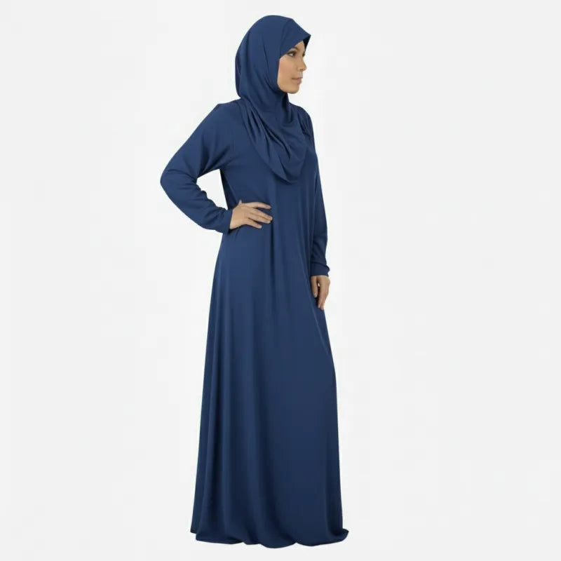 Navy blue abaya met hijab van stretchstof, eendelige gebedskleding
