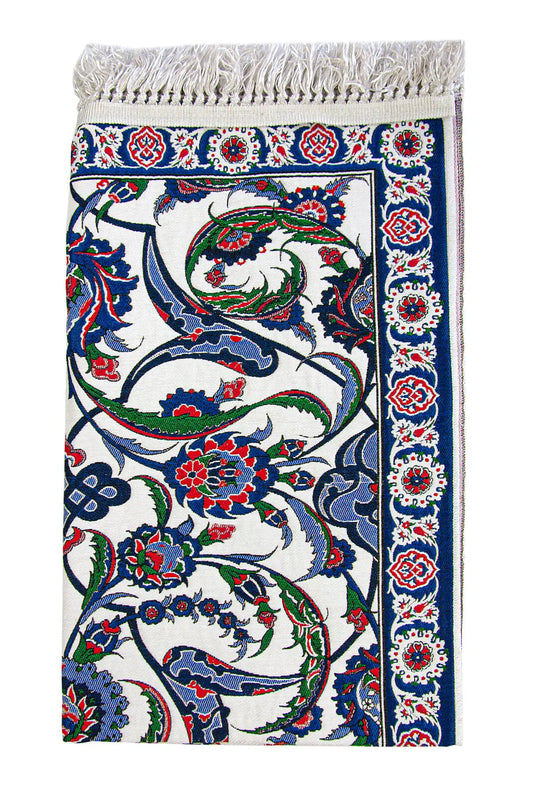Gebedskleed van chenille met tulpenmotief –donkerblauw - Islamboekhandel.nl